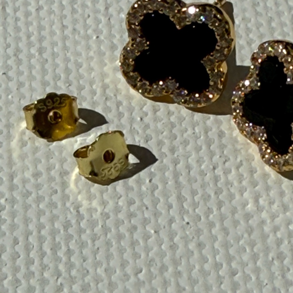 Four Leaf Clover 925 Sterling Silver Stud Earrings, 14K Gold Plated - Picture 7 of 11